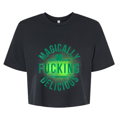 Magically Fucking Delicious Funny Shamrock St. Patrick's Day Bella+Canvas Jersey Crop Tee