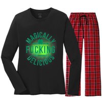 Magically Fucking Delicious Funny Shamrock St. Patrick's Day Women's Long Sleeve Flannel Pajama Set 