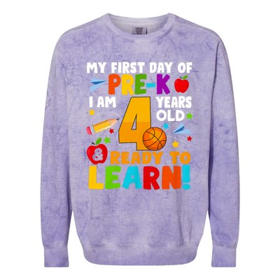 My First Day Of Pre K I Am 4 Years Old First Day Of School Colorblast Crewneck Sweatshirt