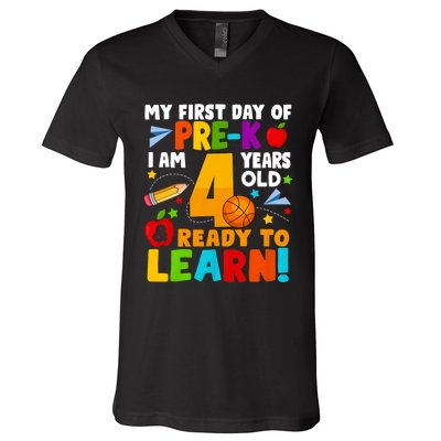 My First Day Of Pre K I Am 4 Years Old First Day Of School V-Neck T-Shirt