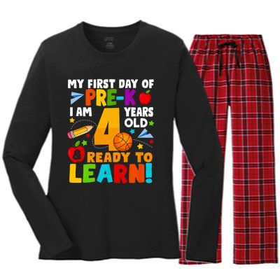 My First Day Of Pre K I Am 4 Years Old First Day Of School Women's Long Sleeve Flannel Pajama Set 