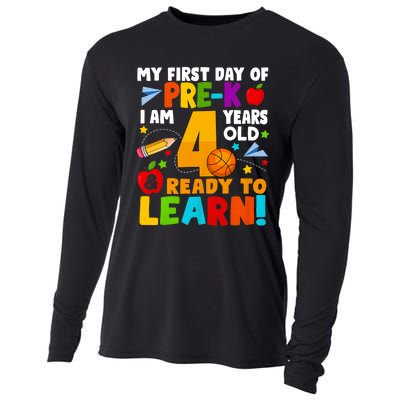 My First Day Of Pre K I Am 4 Years Old First Day Of School Cooling Performance Long Sleeve Crew