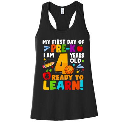 My First Day Of Pre K I Am 4 Years Old First Day Of School Women's Racerback Tank