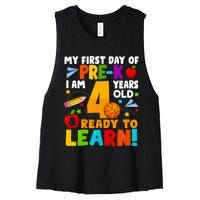 My First Day Of Pre K I Am 4 Years Old First Day Of School Women's Racerback Cropped Tank