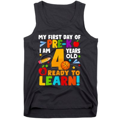 My First Day Of Pre K I Am 4 Years Old First Day Of School Tank Top