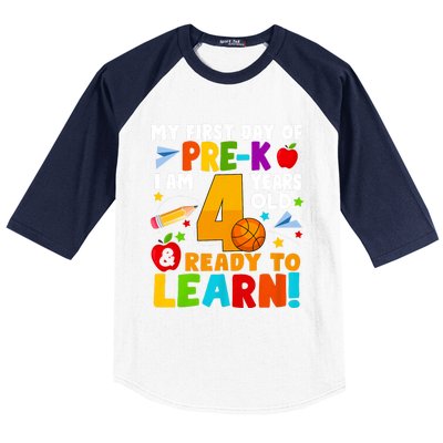 My First Day Of Pre K I Am 4 Years Old First Day Of School Baseball Sleeve Shirt