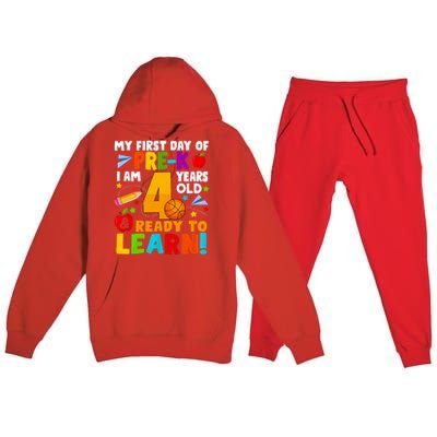 My First Day Of Pre K I Am 4 Years Old First Day Of School Premium Hooded Sweatsuit Set