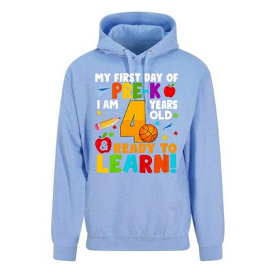 My First Day Of Pre K I Am 4 Years Old First Day Of School Unisex Surf Hoodie