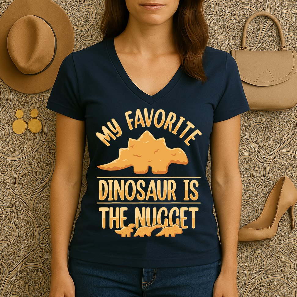 My Favorite Dinosaur Is The Nugget Women's V-Neck T-Shirt