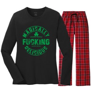 Magically Fucking Delicious Funny St Patricks Day Women's Long Sleeve Flannel Pajama Set 