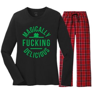 Magically Fucking Delicious Funny St Patricks Day Women's Long Sleeve Flannel Pajama Set 