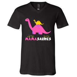 Mamasaurus Funny Dinosaur Mama Saurus Dinosaur Mom Mother V-Neck T-Shirt