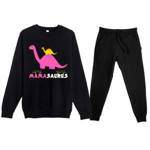 Mamasaurus Funny Dinosaur Mama Saurus Dinosaur Mom Mother Premium Crewneck Sweatsuit Set