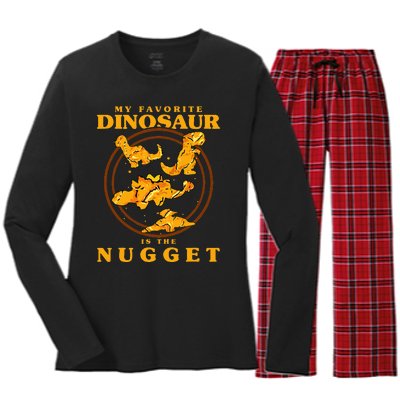 My Favorite Dinosaur Nugget Nugget Lover Chicken Nuggets Women's Long Sleeve Flannel Pajama Set 