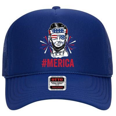 Merica Fireworks Director Lincoln Great Gift High Crown Mesh Back Trucker Hat