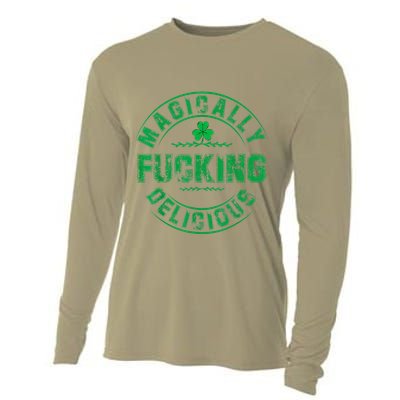 Magically Fucking Delicious Funny Shamrock St. Patricks Day Cooling Performance Long Sleeve Crew