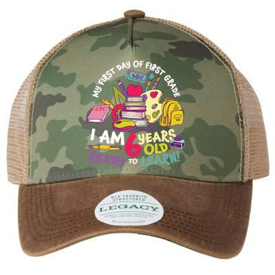 My First Day Of 1st Grade Back To School Legacy Tie Dye Trucker Hat