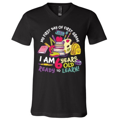My First Day Of 1st Grade Back To School V-Neck T-Shirt
