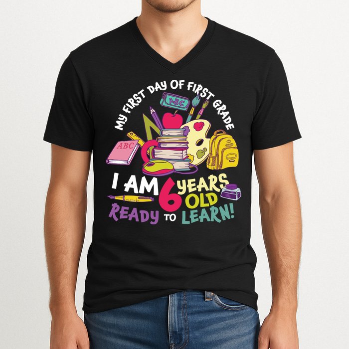 My First Day Of 1st Grade Back To School V-Neck T-Shirt
