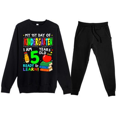 My First Day Of Kindergarten 1st Day Of School Boy Girl Premium Crewneck Sweatsuit Set