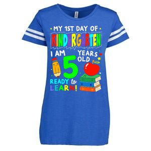 My First Day Of Kindergarten 1st Day Of School Boy Girl Enza Ladies Jersey Football T-Shirt