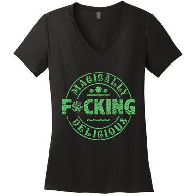 Magically Fucking Delicious Shamrock St Patricks Day Women's V-Neck T-Shirt