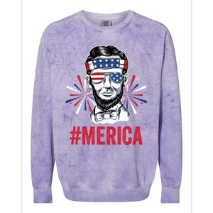 Merica Fireworks Director Lincoln Funny Gift Colorblast Crewneck Sweatshirt