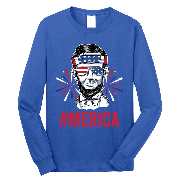 Merica Fireworks Director Lincoln Funny Gift Long Sleeve Shirt