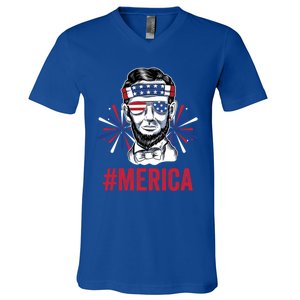 Merica Fireworks Director Lincoln Funny Gift V-Neck T-Shirt