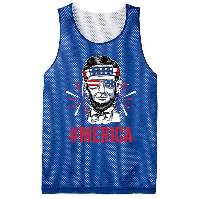 Merica Fireworks Director Lincoln Funny Gift Mesh Reversible Basketball Jersey Tank