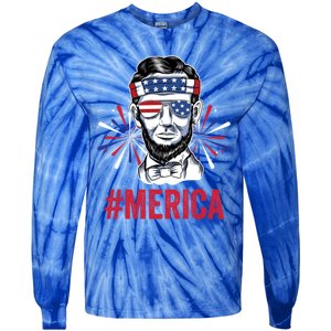 Merica Fireworks Director Lincoln Funny Gift Tie-Dye Long Sleeve Shirt