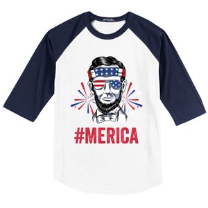 Merica Fireworks Director Lincoln Funny Gift Baseball Sleeve Shirt