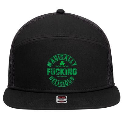 Magically Fucking Delicious Funny Shamrock St. Patricks Day 7 Panel Mesh Trucker Snapback Hat