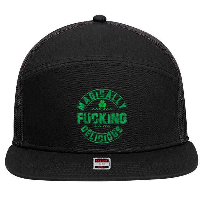 Magically Fucking Delicious Funny Shamrock St. Patricks Day 7 Panel Mesh Trucker Snapback Hat