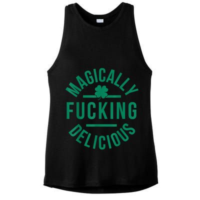 Magically Fucking Delicious Funny Shamrock St. Patrick's Day Ladies PosiCharge Tri-Blend Wicking Tank