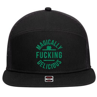 Magically Fucking Delicious Funny Shamrock St. Patrick's Day 7 Panel Mesh Trucker Snapback Hat