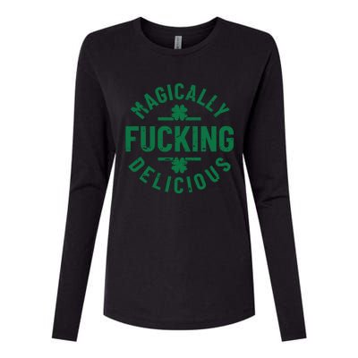 Magically Fucking Delicious, St Patricks Day Funny Drinking Womens Cotton Relaxed Long Sleeve T-Shirt