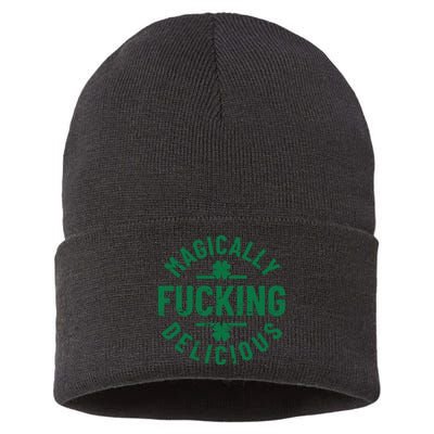 Magically Fucking Delicious, St Patricks Day Funny Drinking Sustainable Knit Beanie