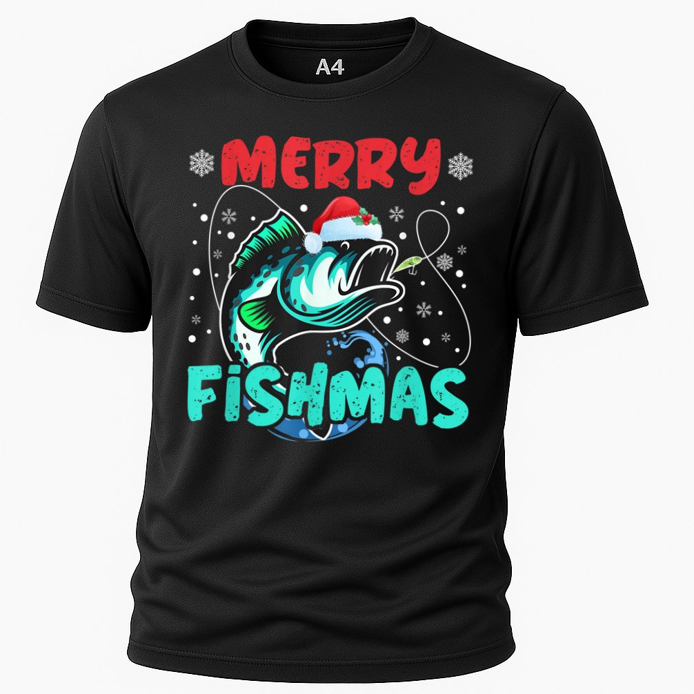Merry Fishmas Funny Christmas Fishing Fish Gift Xmas Cooling Performance Crew T-Shirt