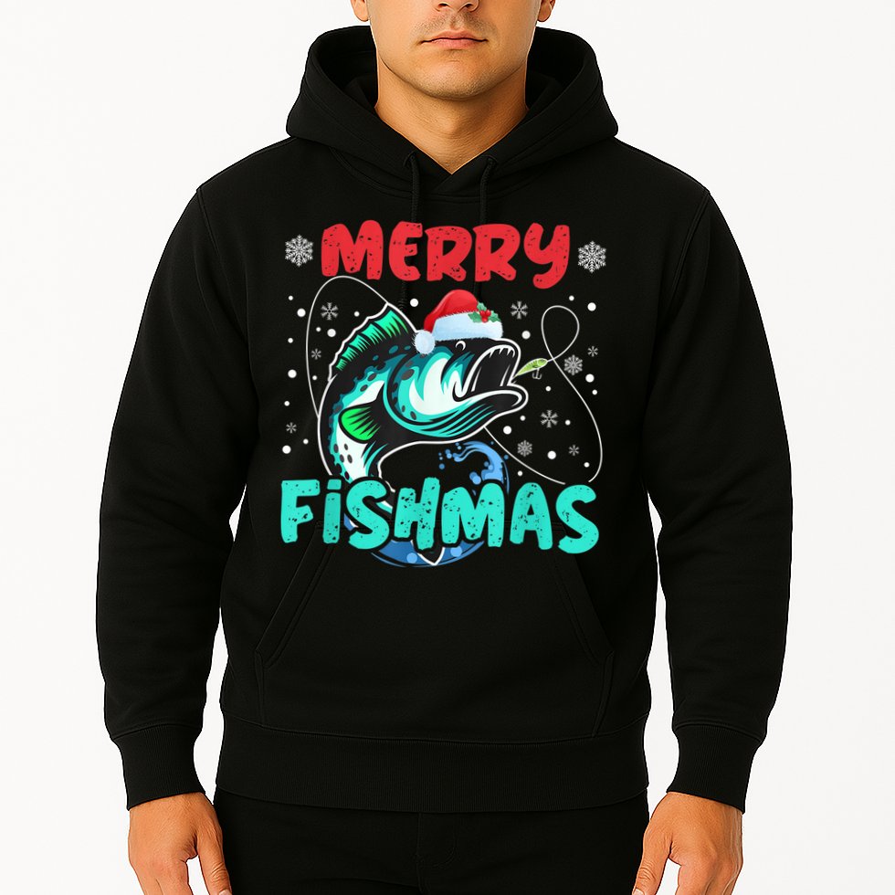 Merry Fishmas Funny Christmas Fishing Fish Gift Xmas Hoodie