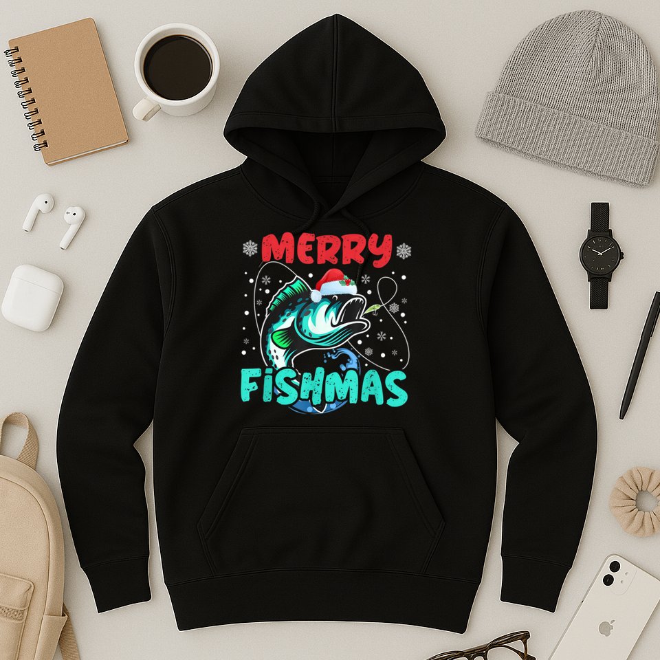 Merry Fishmas Funny Christmas Fishing Fish Gift Xmas Hoodie