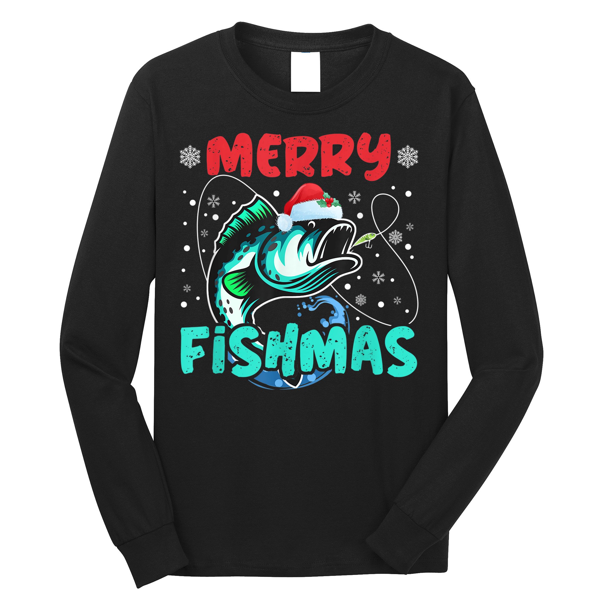 Merry Fishmas Funny Christmas Fishing Fish Gift Xmas Long Sleeve Shirt