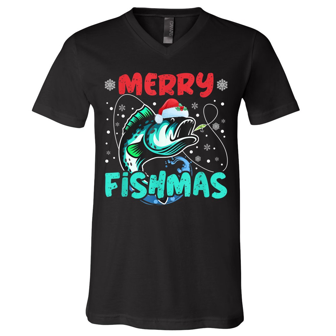 Merry Fishmas Funny Christmas Fishing Fish Gift Xmas V-Neck T-Shirt
