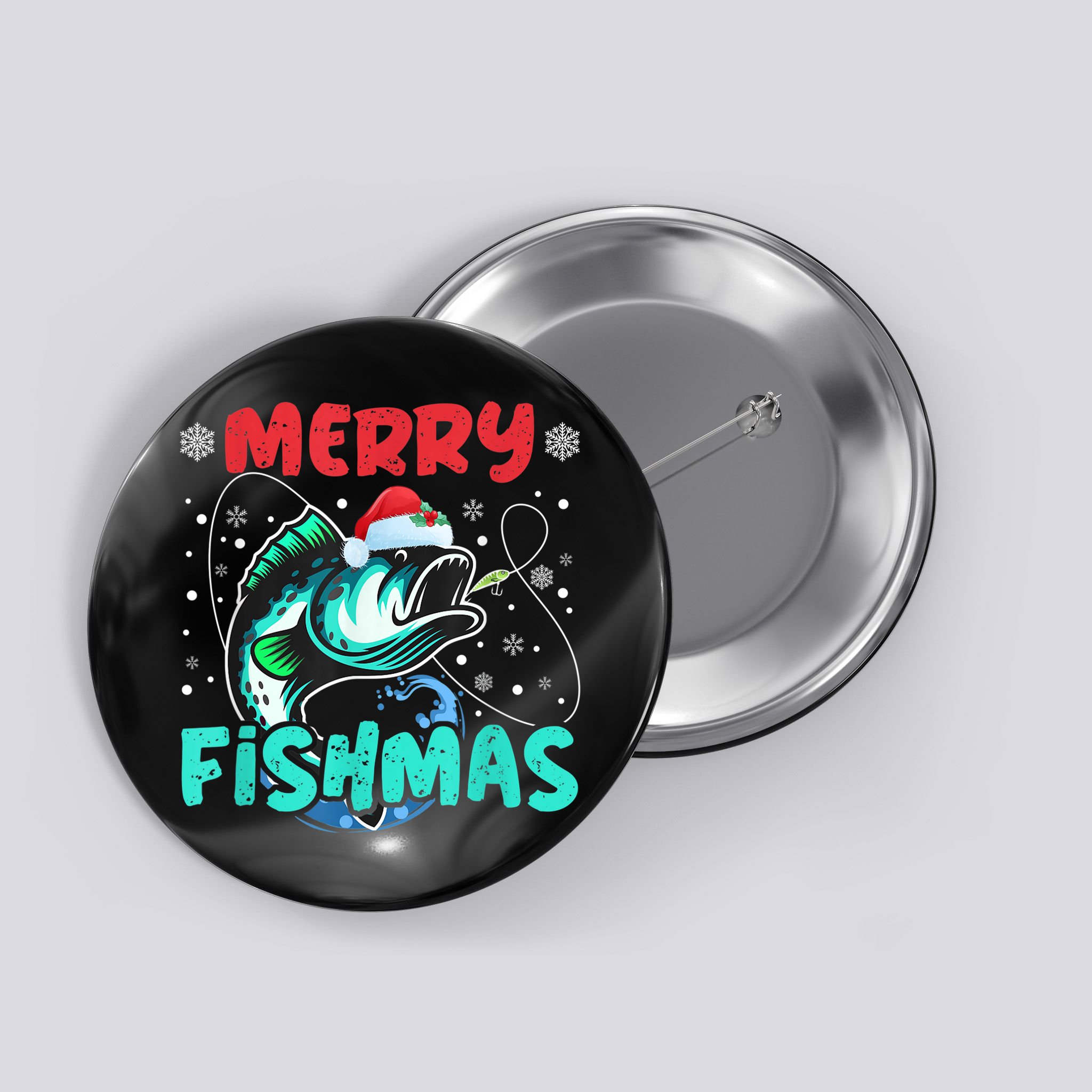 Merry Fishmas Funny Christmas Fishing Fish Gift Xmas Button