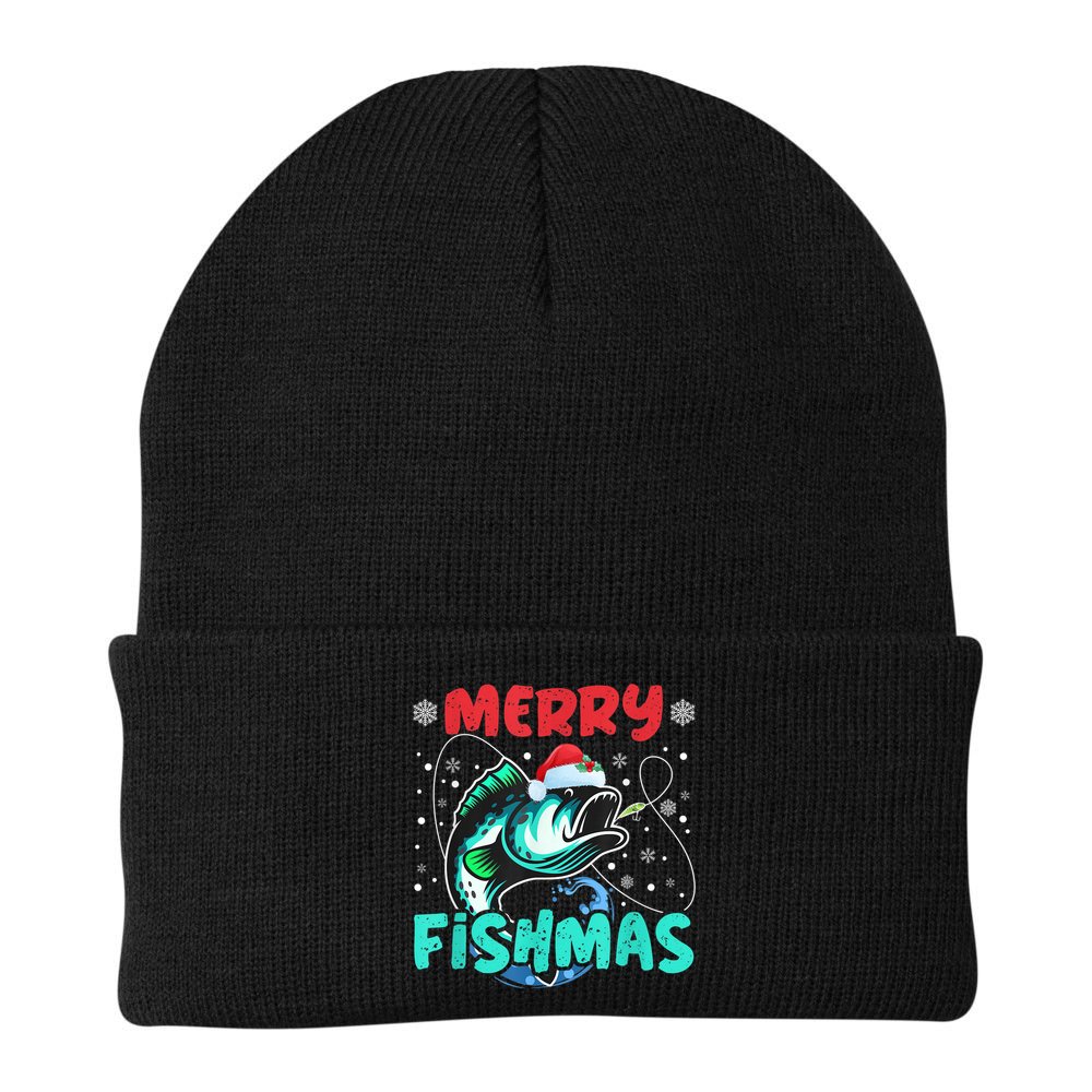 Merry Fishmas Funny Christmas Fishing Fish Gift Xmas Beanie