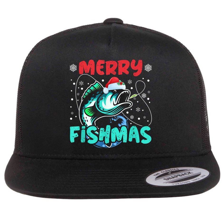 Merry Fishmas Funny Christmas Fishing Fish Gift Xmas Flat Bill Trucker Hat