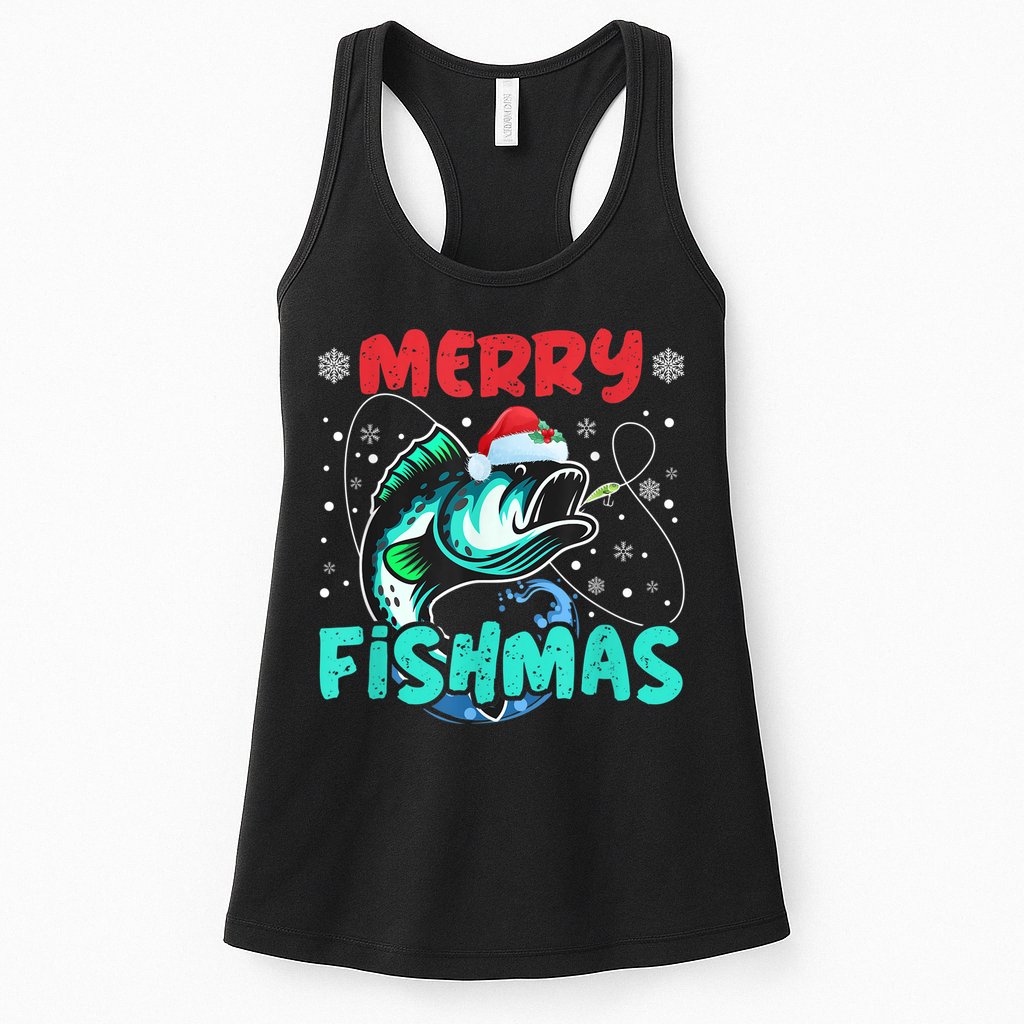 Merry Fishmas Funny Christmas Fishing Fish Gift Xmas Womens Tank Top
