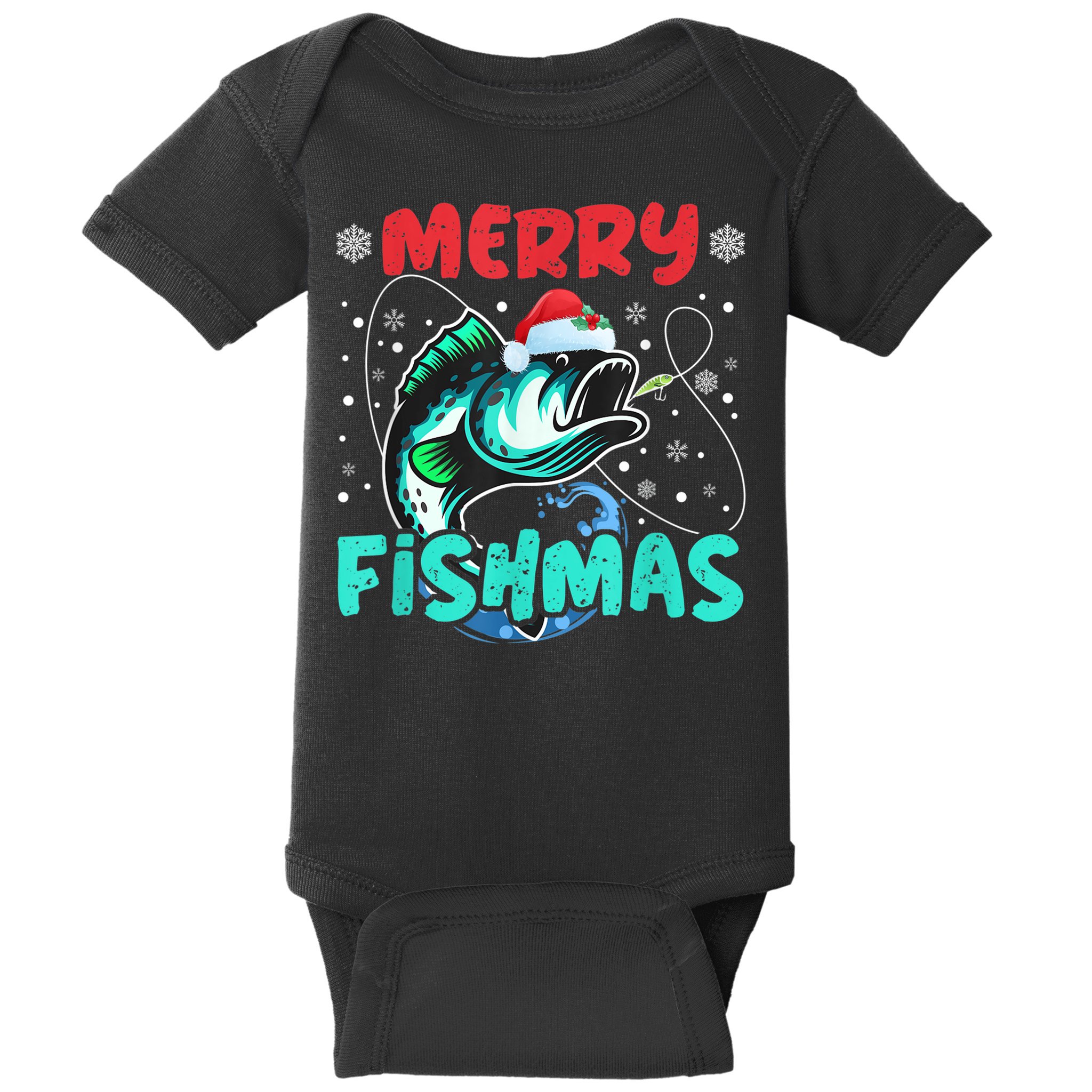 Merry Fishmas Funny Christmas Fishing Fish Gift Xmas Baby Bodysuit
