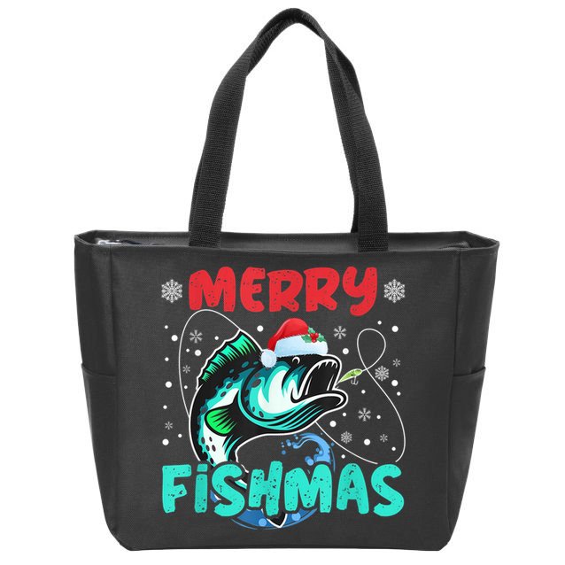 Merry Fishmas Funny Christmas Fishing Fish Gift Xmas Zip Tote Bag
