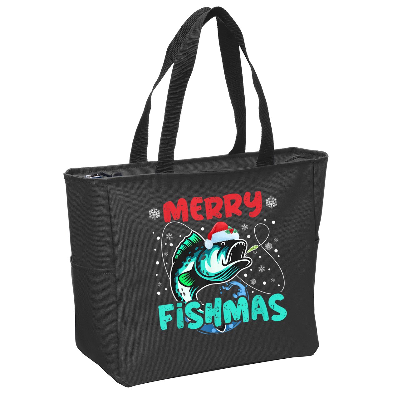 Merry Fishmas Funny Christmas Fishing Fish Gift Xmas Zip Tote Bag